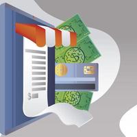 achats en ligne ordinateur paiement argent carte bancaire vecteur