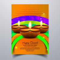 Belle joyeux diwali diya festival de lampe à huile modèle brochure vecteur