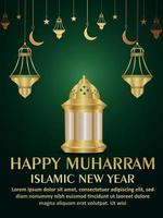 festival islamique joyeux festival de fête de muharram flyer avec lanterne dorée vecteur