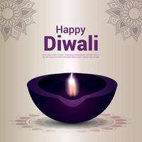 joyeux diwali carte de voeux de célébration du festival indien avec diwali diya vecteur