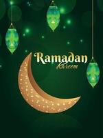 flyer de célébration ramadan kareem avec lune islamique dorée sur fond vert vecteur