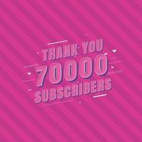 merci 70000 abonnés carte de voeux de célébration pour 70k abonnés sociaux vecteur