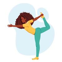 femme afro-américaine pratiquant le yoga mode de vie sain se détendre méditation vecteur