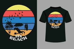 mer plage typographie T-shirt conception vecteur