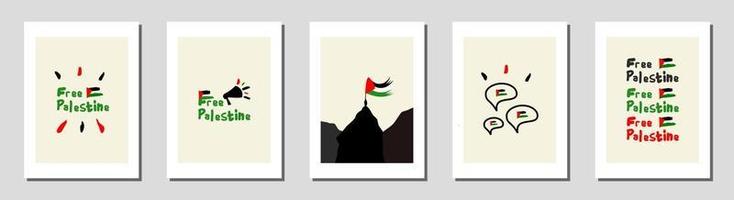 palestine libre et ensemble de drapeau de la palestine avec fond de pinceau dessiné à la main pour la conception de mur vecteur