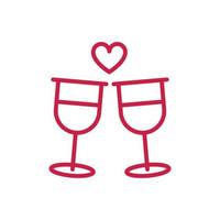 joyeux saint valentin toast champagne verres coeur amour conception de la ligne rouge vecteur