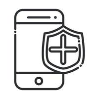 Smartphone de santé en ligne protection bouclier médical covid 19 icône de ligne pandémique vecteur