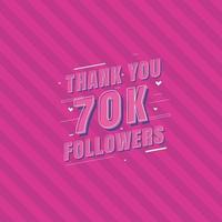 Merci 70k abonnés carte de voeux de célébration pour 70000 abonnés sociaux vecteur