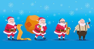 quatre personnages de bandes dessinées du groupe santas mignons vecteur