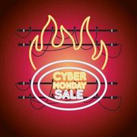 néon de vente cyber lundi avec étiquette onfire vecteur