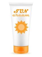 crème solaire crème solaire crème solaire bronzage dans un récipient en plastique emballage illustration vectorielle stock isolé sur fond blanc vecteur