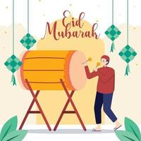 hommes musulmans célébrant eid mubarak vecteur