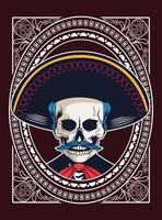 affiche de dia de los muertos avec crâne de mariachi vecteur