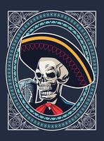 affiche dia de los muertos avec chant de crâne de mariachi avec cadre carré de microphone vecteur