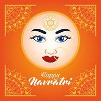 carte de célébration navratri heureux avec beau visage de déesse vecteur