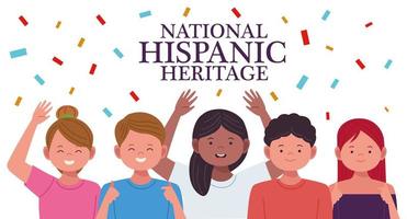 célébration nationale du patrimoine hispanique avec des personnages et des confettis vecteur