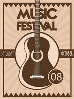affiche du festival de musique avec instrument acoustique de guitare en arrière-plan vintage vecteur