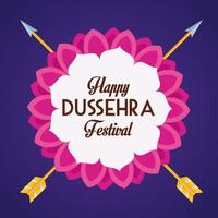 affiche du festival dussehra heureux avec des flèches croisées sur fond bleu vecteur