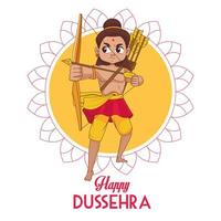 affiche du festival dussehra heureux avec le personnage de rama en mandala vecteur