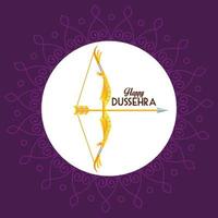 affiche du festival dussehra heureux avec arc et lettrage sur fond violet vecteur