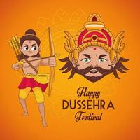 affiche du joyeux festival de dussehra avec des personnages de rama et de ravana vecteur
