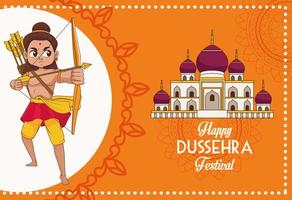 affiche du festival joyeux dussehra avec personnage de rama et mosquée vecteur