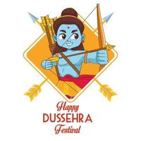 affiche du festival de dussehra heureux avec le personnage et le lettrage de rama bleu vecteur