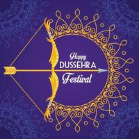 affiche du festival dussehra heureux avec arc et mandalas sur fond violet vecteur