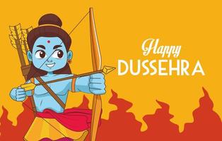 affiche du festival dussehra heureux avec le personnage de rama bleu vecteur