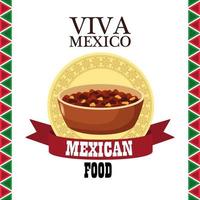 lettrage viva mexico et affiche de cuisine mexicaine avec haricots frits dans un cadre en ruban vecteur