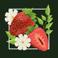 fond floral avec des fraises et des fleurs vecteur