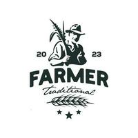 ancien logo agriculteur homme modèle illustration vecteur