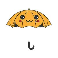 mignonne content marrant parapluie avec kawaii yeux. dessin animé de bonne humeur tomber mascotte vecteur