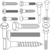 écrou et boulon vecteur contour icône illustration