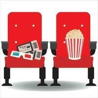 cinéma salle chaise, Popcorn, 3d lunettes, des billets icône vecteur illustration symbole