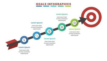 5 pas ou option infographie affaires avec La Flèche et cible pour affaires chronologie présentation infographie vecteur