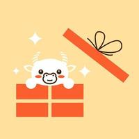 carte de nouvel an vache et cadeau personnage de dessin animé mignon animal kawaii vecteur