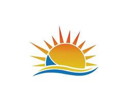 le coucher du soleil avec mer et rivière logo icône conception vecteur concept.