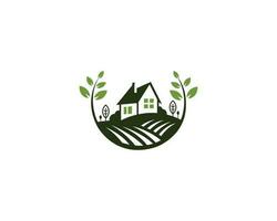 moderne vert éco ferme maison paysage logo icône conception vecteur modèle.