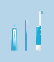 brosse à dents de soins bucco-dentaires brosse à dents électrique et dentifrice isolé sur fond bleu hygiène dentaire style plat illustration vectorielle vecteur