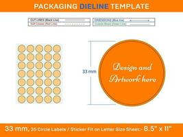 35 pièces 33 mm cercle ou rond étiquette autocollant dieline modèle vecteur