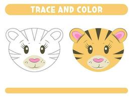 trace et Couleur mignonne tigre. feuille de travail pour des gamins vecteur