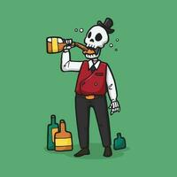 vecteur illustration occidental squelette barman en buvant dans main tiré style