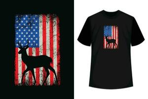 américain cerf chasse patriotique chasseur drapeau whitetail mâle T-shirt vecteur