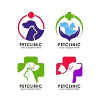 modèle de conception de logo de soins pour animaux de compagnie et de clinique vecteur