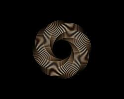 métallique abstrait fleur vortex, or vecteur géométrique cercles logo conception isolé sur noir Contexte. La technologie rond dans d'or vague éléments