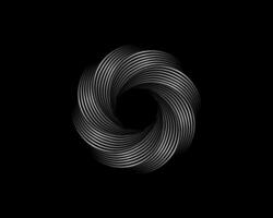 métallique abstrait fleur vortex, vecteur géométrique cercles logo conception isolé sur noir Contexte. La technologie rond dans vague éléments