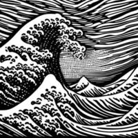 gravure sur bois style génial mousseux mer vague vecteur