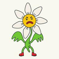 dessin animé vecteur marrant mignonne bande dessinée personnages, en colère Marguerite fleur.