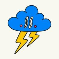 dessin animé vecteur marrant mignonne bande dessinée personnages, en colère orage nuage avec clignote.